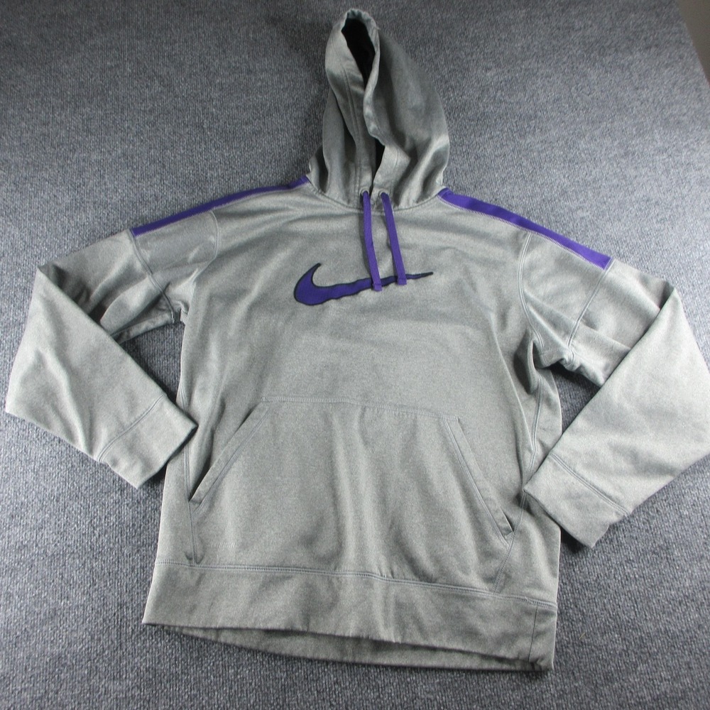 Nike Hoodie Mens M Gray Therma-FIT Fleece Pullover Kangaroo Pocket Swoosh